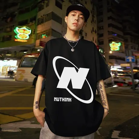 Nuthink美式vibe高街字母短袖潮牌t恤男潮宽松大码半袖上衣夏季潮图片