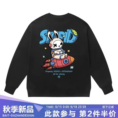 趣味潮牌卡通兔子圆领卫衣女2023年秋冬新款韩版宽松洋气长袖外套商品大图