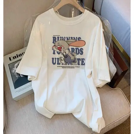 纯棉短袖打底T恤女2024新款夏季宽松设计感小众独特显瘦半袖上衣商品大图