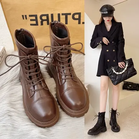 厚底马丁靴女2024夏秋新款超火ins炸街机车靴英伦风短靴爆款单靴图片