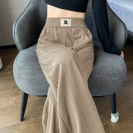 浅咖色窄版香蕉裤女2024春秋新款高腰垂感宽松直筒休闲拖地阔腿裤商品大图