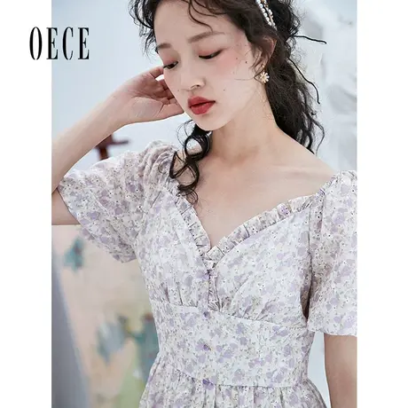 Oece复古碎花连衣裙夏季新款女装法式温柔甜美春气质短袖裙子图片