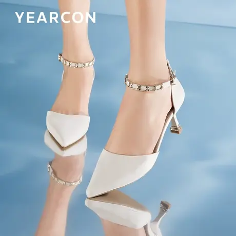 意尔康2024春夏新款一字扣带包头凉鞋法式尖头细跟通勤高跟单鞋女商品大图