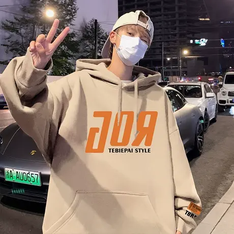 连帽卫衣男2024春季新款宽松潮牌男装宽松潮流美式字母休闲帽衫服商品大图