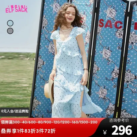妖精的口袋女2023夏新款波点裙休闲v领显瘦图片
