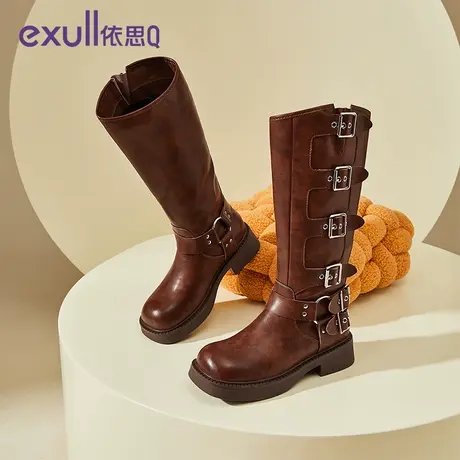 exull/依思Q2023年秋冬季绑带高筒靴朋克风炸街时尚时装靴女士靴商品大图