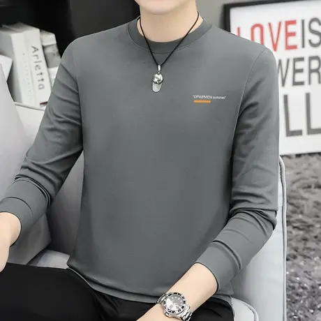 重磅纯棉t恤男长袖2023新款秋季印花内搭圆领打底衫全棉秋衣小衫商品大图