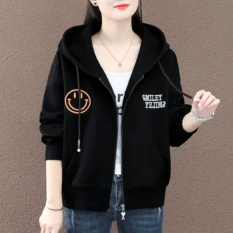 休闲短外套女2023年新款时髦百搭宽松上衣春秋拉链卫衣开衫运动服商品大图