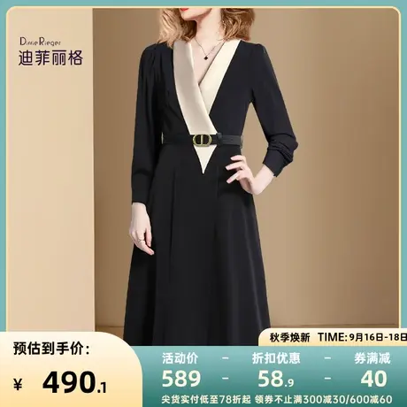 迪菲丽格高级感名媛连衣裙秋装2023新款通勤长袖收腰黑色西装裙子图片