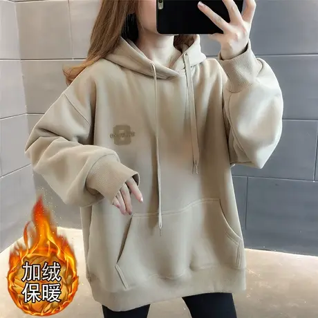 加绒连帽卫衣女秋冬2023年新款韩版宽松百搭慵懒风显瘦女士上衣潮商品大图
