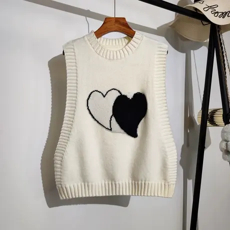 针织马甲女春秋新款韩版宽松圆领设计感小众无袖坎肩毛衣背心外穿商品大图