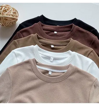 洋气发热加厚双面德绒打底衫女秋冬内搭圆领磨毛白色长袖t恤潮ins商品大图