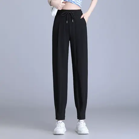 黑色束脚哈伦裤女小个子2023夏季新款松紧腰休闲裤宽松显瘦老爹裤商品大图