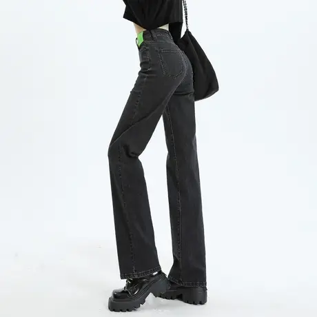 窄版高腰直筒牛仔裤女春秋2023新款显瘦裤子秋季女裤拖地裤阔腿裤图片