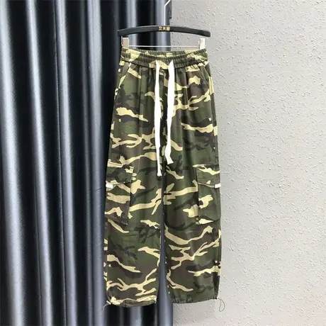 欧货迷彩色帅气松紧腰设计休闲裤女2023秋季新款宽松显瘦哈伦裤潮商品大图