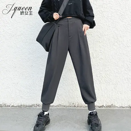 哈伦束脚裤女加绒九分裤2023年早春新款休闲高腰萝卜裤配马丁靴裤商品大图