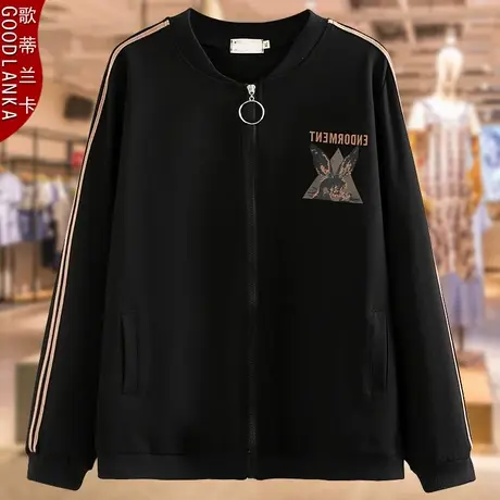 40-50岁中年胖妈妈春秋夹克宽松时尚印花棒球服休闲开衫卫衣外套商品大图