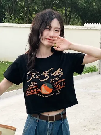 夏季别致甜酷上衣女ins潮2023年新款宽松短袖女装薄款辣妹T恤小众商品大图