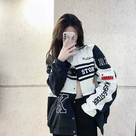 冲锋衣外套女春秋薄款高级感炸街美式复古vintage夹克棒球服ins潮图片