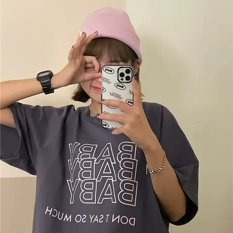 原创港风字母百搭2023新款韩版夏装宽松bf纯棉短袖T恤女上衣ins图片