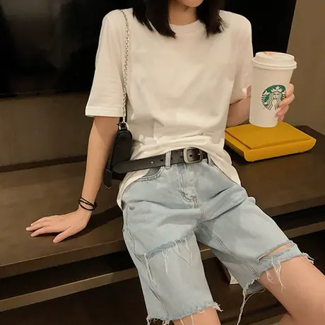 2023年春夏新款韩风chic半袖上衣欧美潮网红ins纯白色短袖t恤女装商品大图