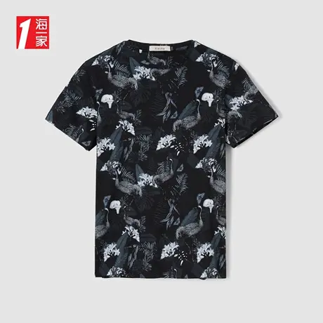 海一家满身花卉印花短T新款时尚休闲舒适透气男士短袖T恤图片