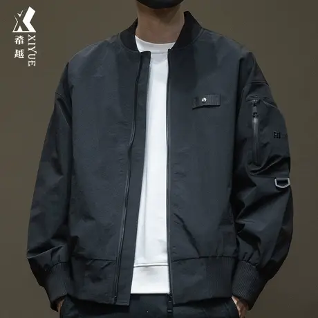 希越水洗抗皱耐磨棒球服男秋季宽松大码口袋拉链刺绣工装夹克外套商品大图