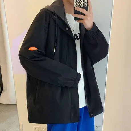 青少年假两件外套男款春秋季新款潮牌宽松大码工装冲锋衣夹克男生商品大图