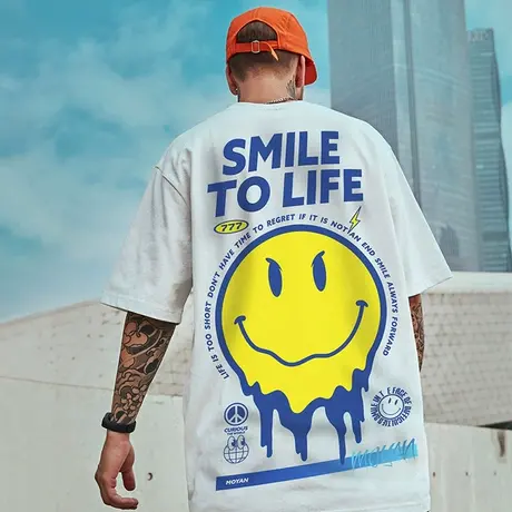 鬼脸情侣国潮牌短袖T恤男潮流bf风宽松半袖大码五分袖胖子男装潮图片