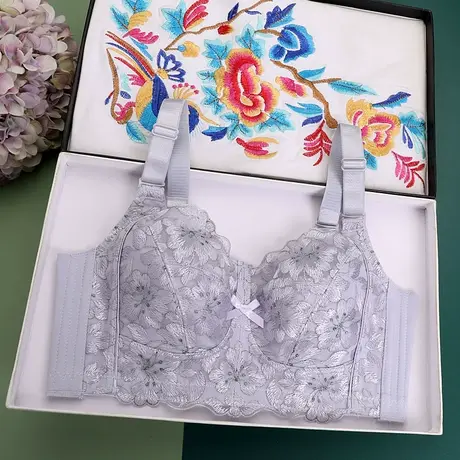 性感超薄内衣女大胸显小胸无钢圈调整型侧收副乳全罩杯文胸罩夏季图片