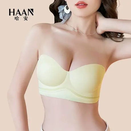 无肩带聚拢小胸显大内衣女防滑无痕文胸半杯上薄下厚夏季胸罩品牌图片