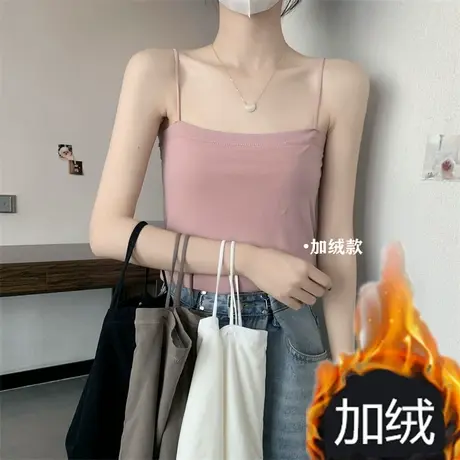 2023秋冬韩版加绒加厚保暖吊带背心女内搭带胸垫打底衫外穿上衣潮图片