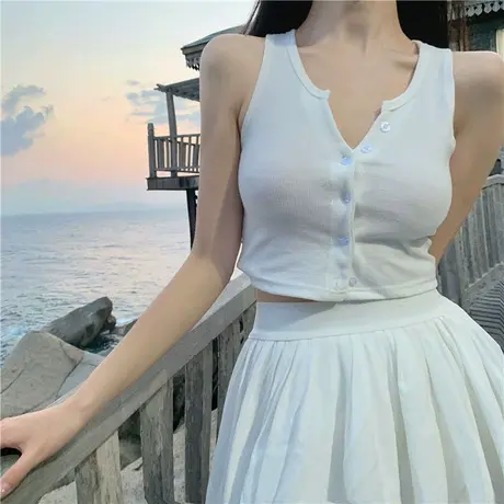 大码胖mm显瘦内搭打底背心上衣女春夏韩版百搭无袖修身短款小吊带商品大图