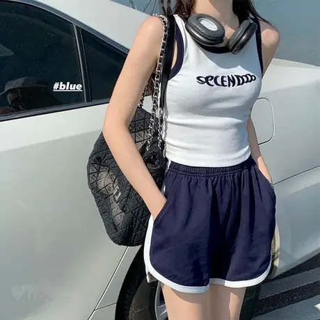 复古撞色吊带背心女春季2024新款慵懒针织修身短款内搭打底上衣潮图片