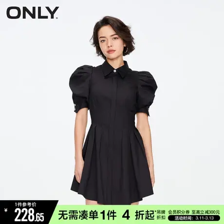 ONLY秋季气质淑女收腰翻领泡泡袖短款连衣裙女|123207154图片