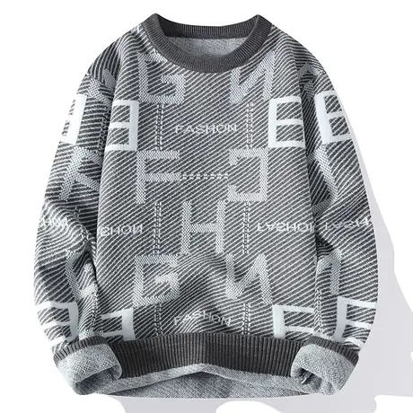 潮牌字母毛衣男冬季雪尼尔针织衫男打底衫青少年加厚保暖内搭线衣商品大图