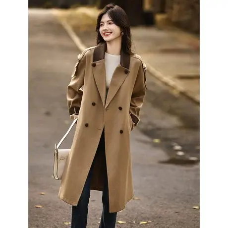 时尚气质风衣2023年秋季新款女装中长款百搭翻领常规款长袖外套商品大图