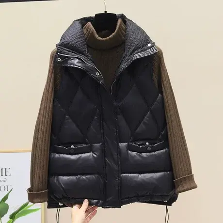 羽绒棉马甲女2023新款冬季宽松纯色拉链百搭羽绒棉服马夹短款外套商品大图