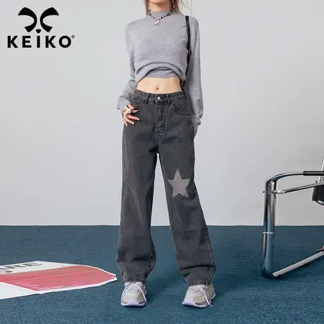 KEIKO 直筒牛仔裤女2023秋冬新款美式复古高腰显瘦宽松阔腿裤子图片