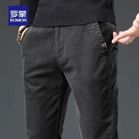罗蒙灯芯绒男裤中青年厚款修身小脚长裤子秋冬新款男士工装休闲裤商品大图