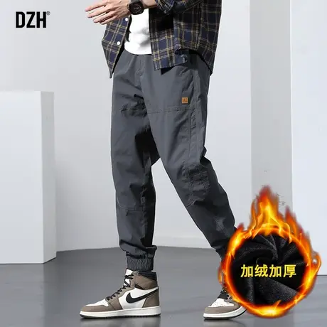 男士休闲裤男款加绒裤子男冬季保暖灰色运动裤美式束脚裤潮牌男裤商品大图