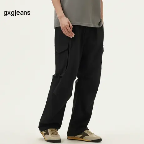 gxg.jeans男装 黑色口袋设计休闲宽松直筒工装长裤男 25年春新品图片