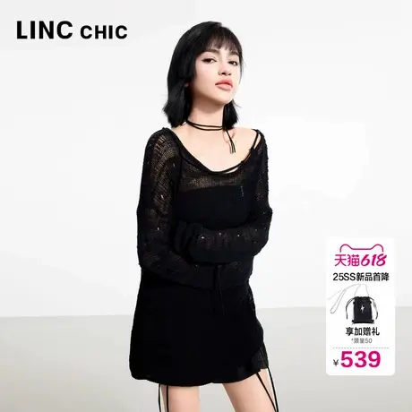 LINC金羽杰2025年夏季新款罩衫编织感微透镂空针织衫上衣女波嬉风商品大图