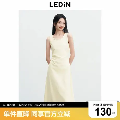 乐町无袖长款针织连衣裙女2025年夏季新款简约开叉韩系通勤裙子图片
