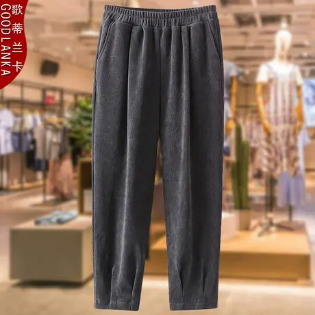 中年妈妈秋装裤子200斤加肥加大码宽松显瘦松紧腰灯芯绒休闲裤女商品大图