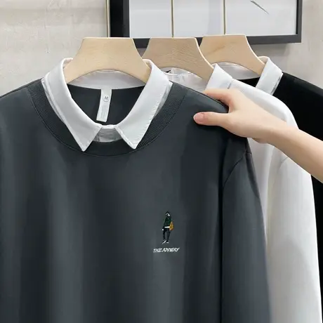 假两件卫衣男商务高端衬衫领轻奢秋季上衣服潮牌男士翻领长袖潮流商品大图