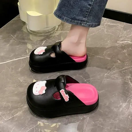 可爱猫咪包头拖鞋女夏季2025新款时尚外穿厚底增高防滑松糕凉拖鞋商品大图