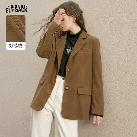 妖精的口袋复古西装外套女2023秋季新款美拉德英伦风灯芯绒西服潮图片