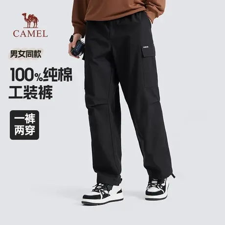 骆驼男装纯棉工装裤男女士2025新款秋冬直筒宽松阔腿休闲束脚长裤商品大图