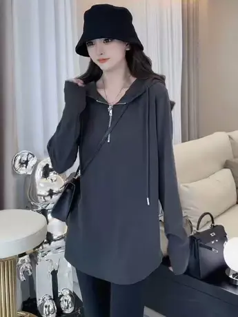 爆款拉链连帽卫衣女2023秋季新款宽松显瘦打底衫百搭内搭长袖上衣商品大图